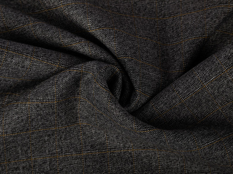 Серый твид в горчичную клетку из полиэстера вискозы и лайкры