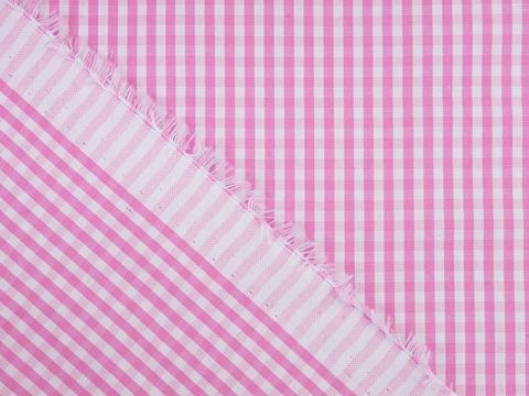 Клетка мелкая поплин ЗАРАНО ЮНИЧЕК из поликоттона - розовый