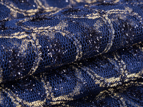 Кружевной гипюр ГОЛД из полиэстера - синий