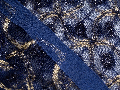 Кружевной гипюр ГОЛД из полиэстера - синий