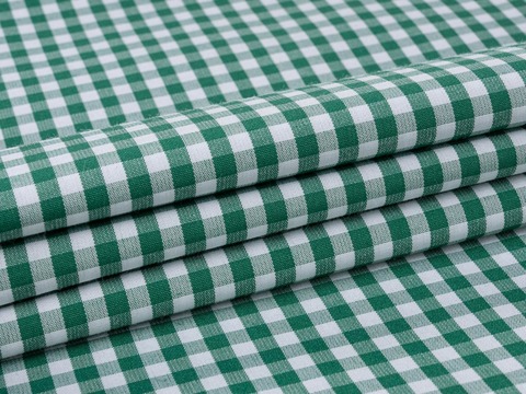 Ткань в мелкую бело-зелёную клетку из полиэстера и хлопка