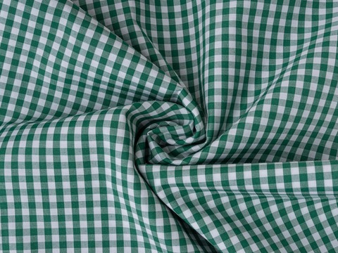 Ткань в мелкую бело-зелёную клетку из полиэстера и хлопка