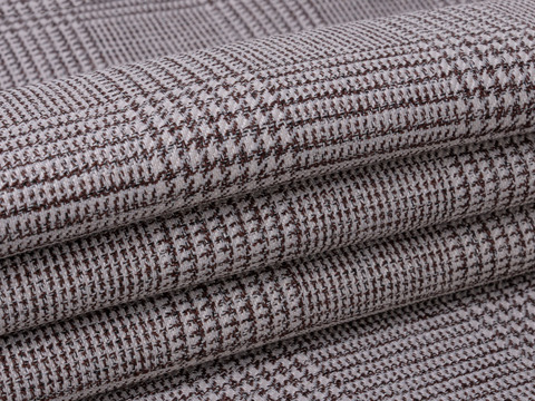 Светло-коричневая ткань в клетку гленчек из полиэстера вискозы и лайкры