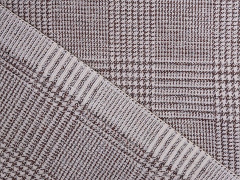 Светло-коричневая ткань в клетку гленчек из полиэстера вискозы и лайкры