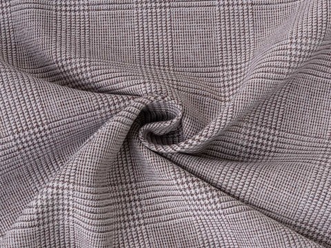 Светло-коричневая ткань в клетку гленчек из полиэстера вискозы и лайкры