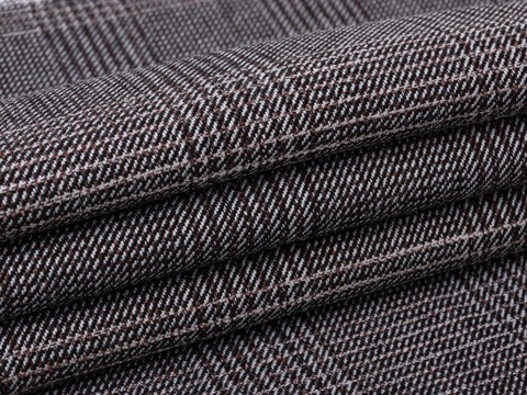 Тёмно-коричневая ткань в клетку гленчек из полиэстера вискозы и лайкры